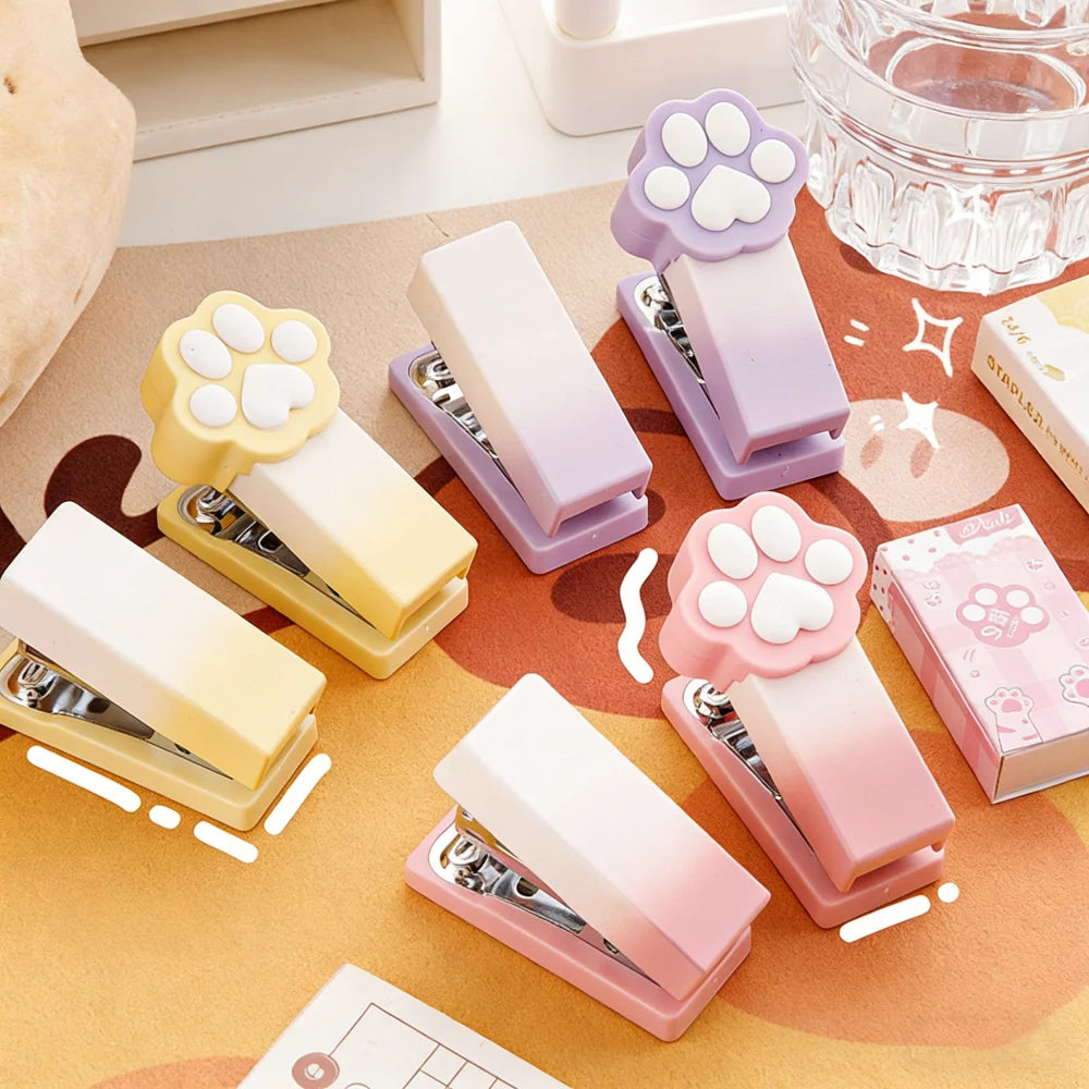 Kawaii Gradient Cat Paw Mini Stapler Portable Cute Stapler Student Binding Tool Cute Stationery School Office Supplies