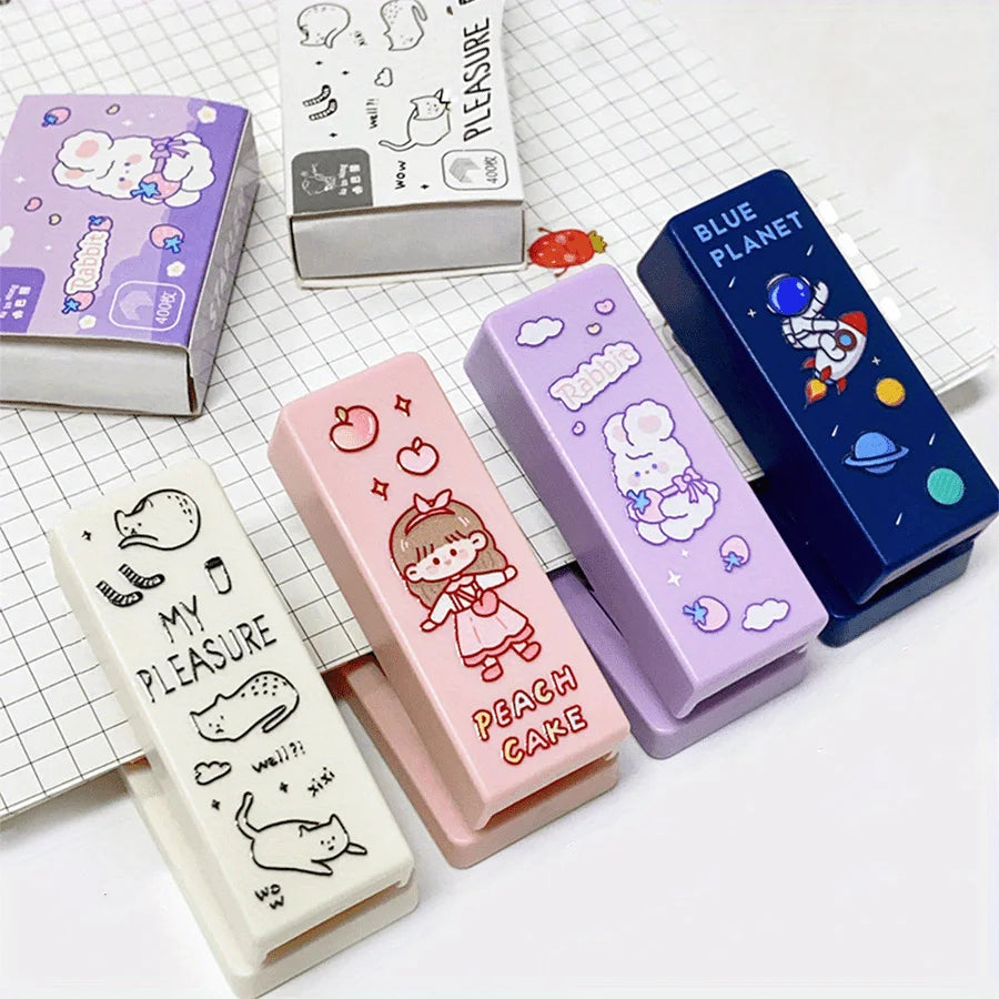 2pcs/set of Kawaii stapler with 400 staples, portable mini cute stapler, staples, student supplies, office accessories