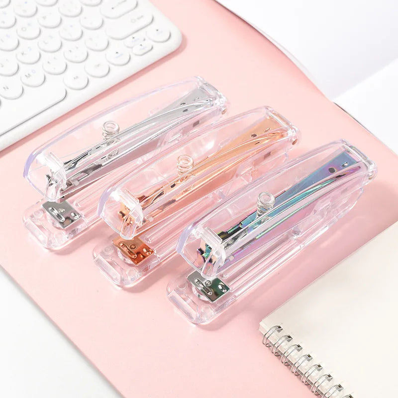 No.12 Transparent Stapler, Rose/Gold/Silver Colors, for Office School Home Use - Compact & Durable